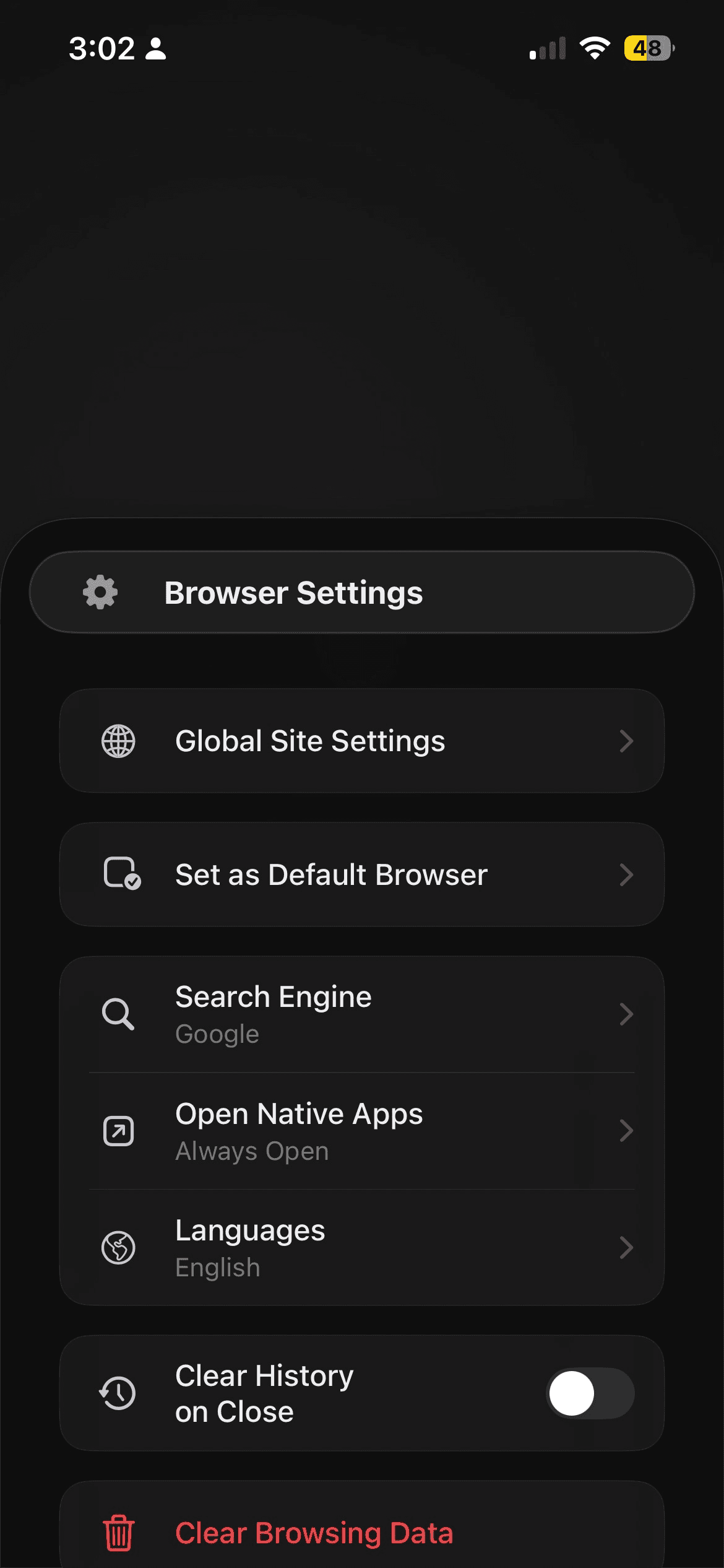 Lumen browser settings
